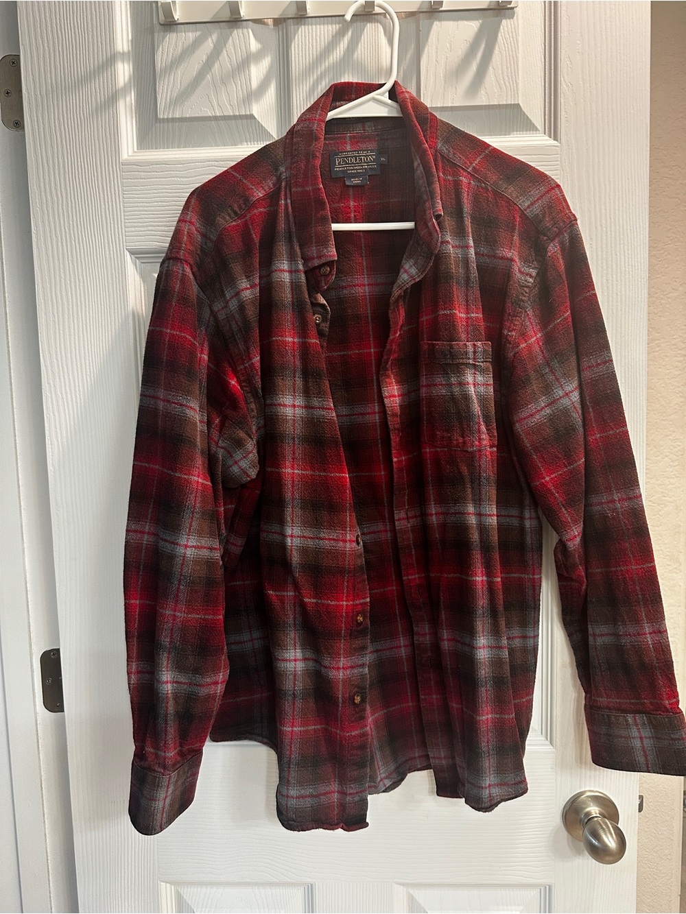Pendleton Men's Red and Black Plaid Button-Down Shirt